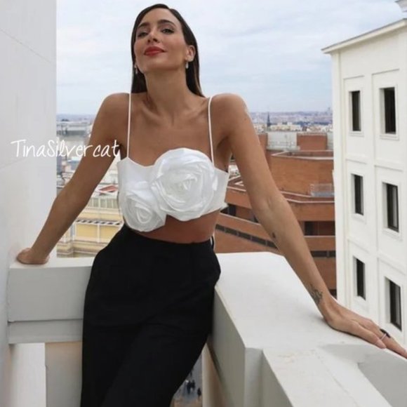 BLOGGER'S FAVE! Zara Floral Appliqué Crop Top White NWT - Picture 5 of 17